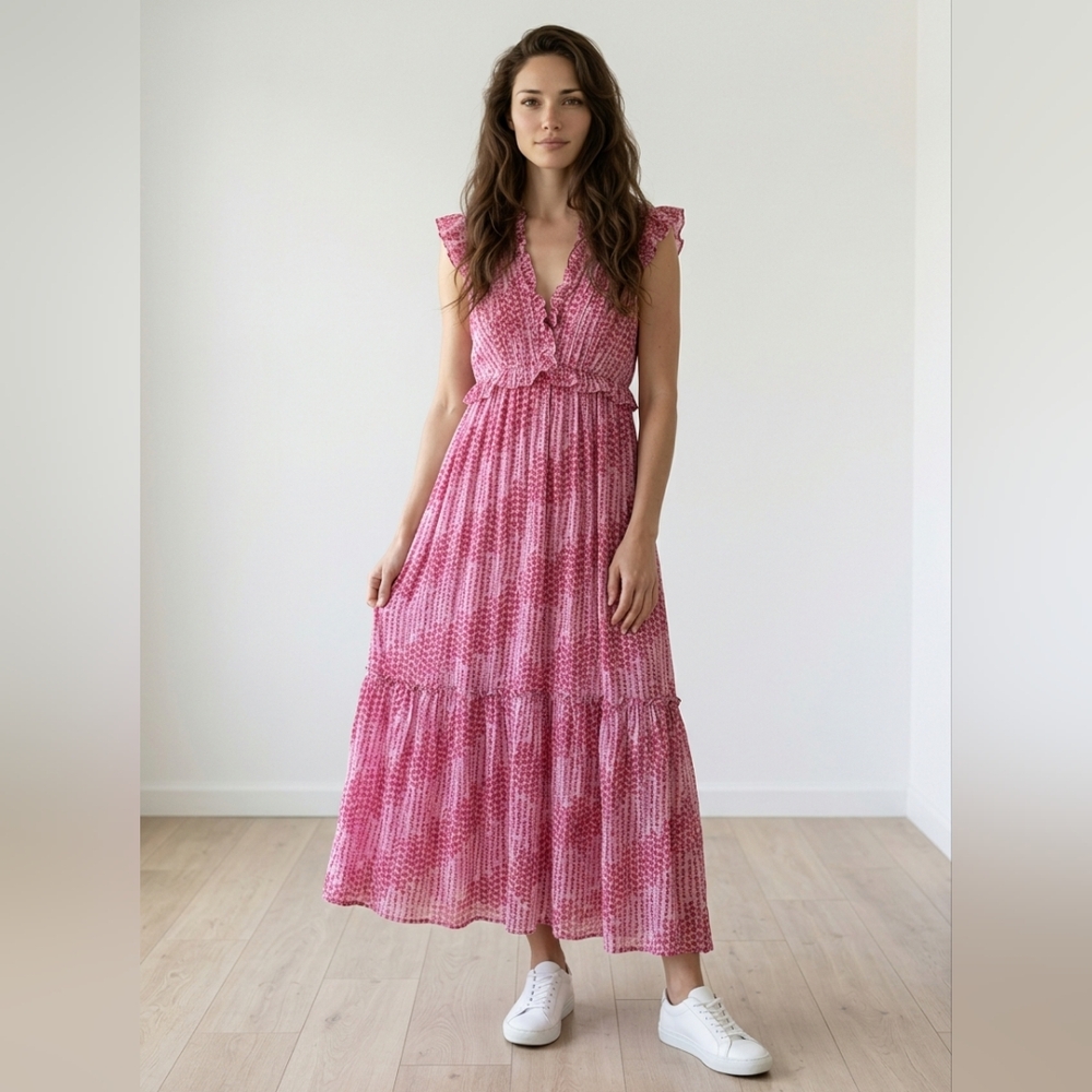 Banjanan Revolve Cotton Constance Maxi Dress In Maiden Graas Raspberry Rose Xs